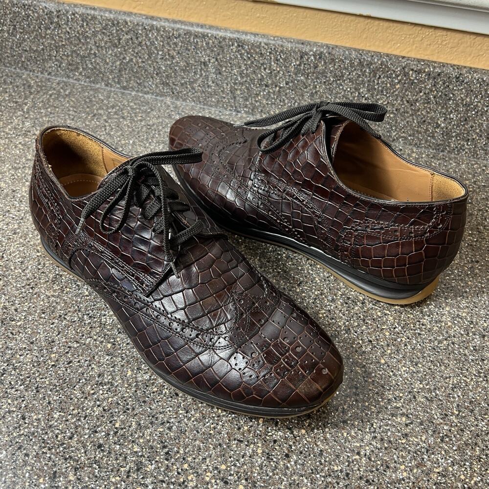 Paul Fredrick Men's 13 Shoes Brown Leather Alligator Pattern Casual Oxford Italy